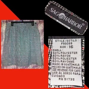 Sag Harbor brand Black/White/Red Houndstooth Pleated A-Line Skirt Sz 16
